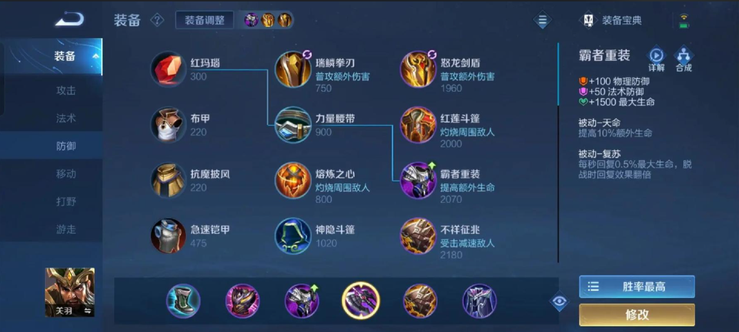 王者荣耀关羽最强势怎么出装